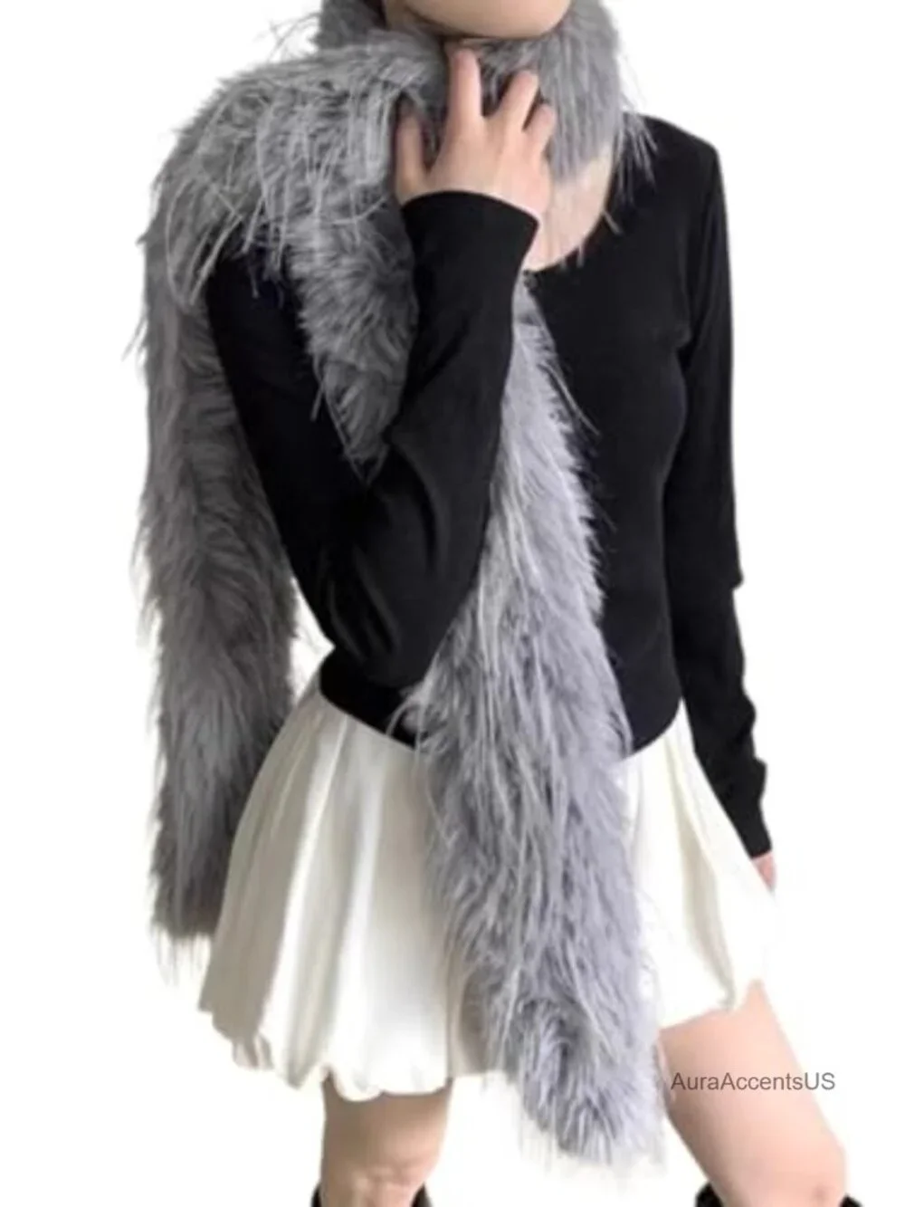 Faux Fur Scarf Large Furry Neck Warmer Lightweight Soft Winter Wrap Shawl for